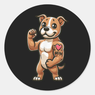 American Staffordshire Terrier I Love Mum Funny Do Classic Round Sticker