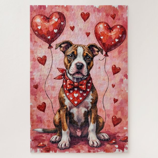 American Staffordshire Terrier Valentine Dog Art Jigsaw Puzzle (Vertical)