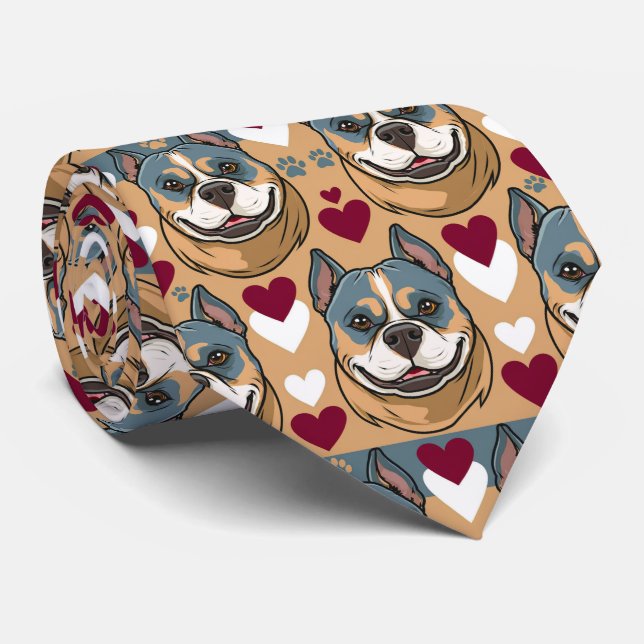 American Staffordshire Terrier Valentine Hearts Tie (Rolled)