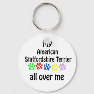 American Staffordshire Terrier Walks Design Key Ring