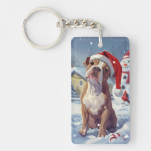 American Staffordshire Winter Wonderland Christmas Key Ring