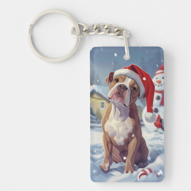 American Staffordshire Winter Wonderland Christmas Key Ring (Front)