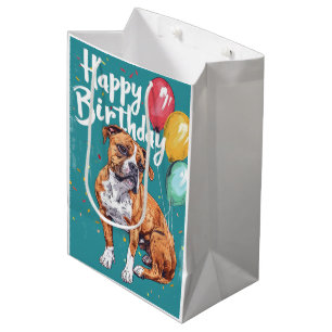 American Staffordshire with Balloons Birthday Medium Gift Bag