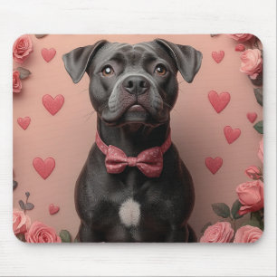 American Staffordshire with Roses -Valentine's Day Mouse Pad