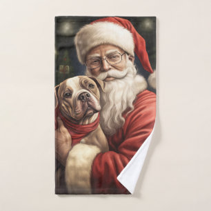 American Staffordshire with Santa Claus Christmas Bath Towel Set