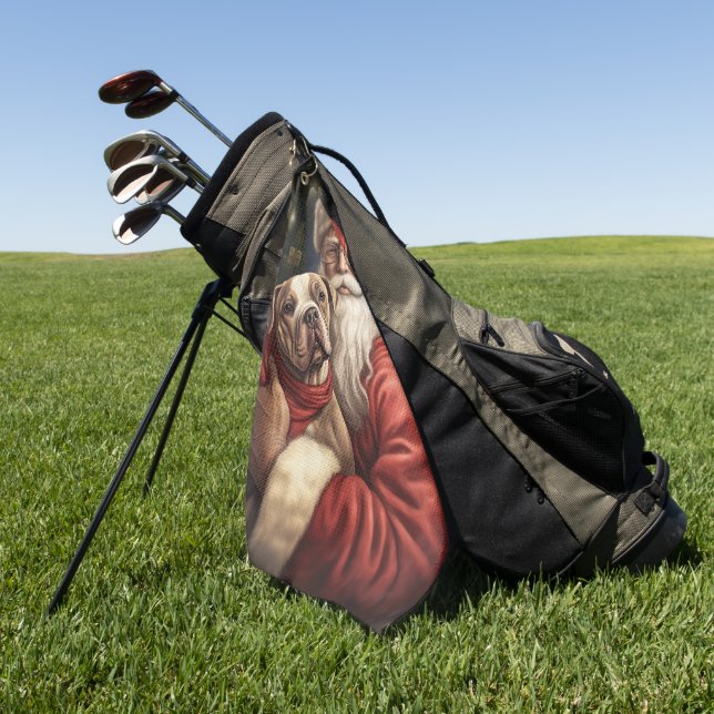 American Staffordshire with Santa Claus Christmas Golf Towel (Green)