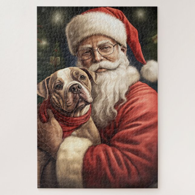 American Staffordshire with Santa Claus Christmas Jigsaw Puzzle (Vertical)