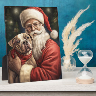 American Staffordshire with Santa Claus Christmas Plaque