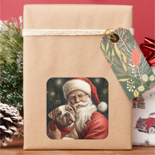 American Staffordshire with Santa Claus Christmas Square Sticker