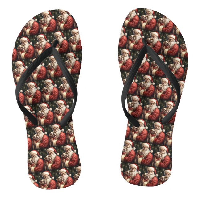 American Staffordshire with Santa Claus Christmas Thongs (Footbed)
