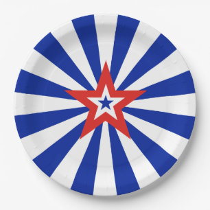 American Star on Radiating Blue and White Stripes Paper Plate