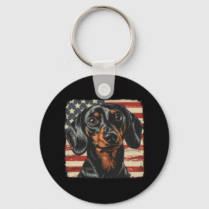 American Star Stripes 4th Of July Dachshund Dog  Key Ring