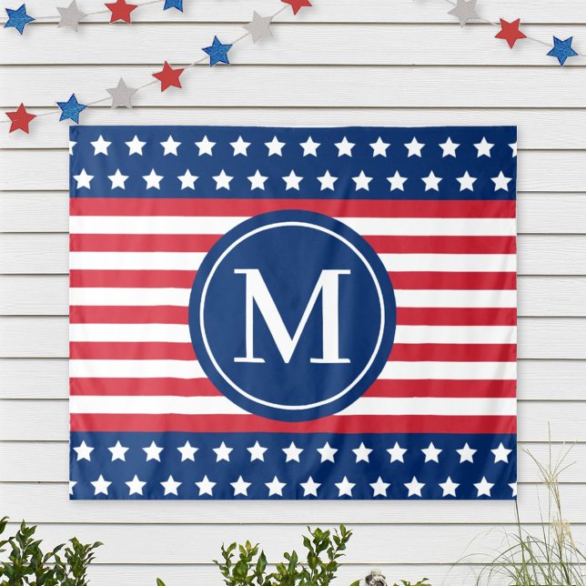 American Stars and Stripes Monogram Tapestry (Creator Uploaded)