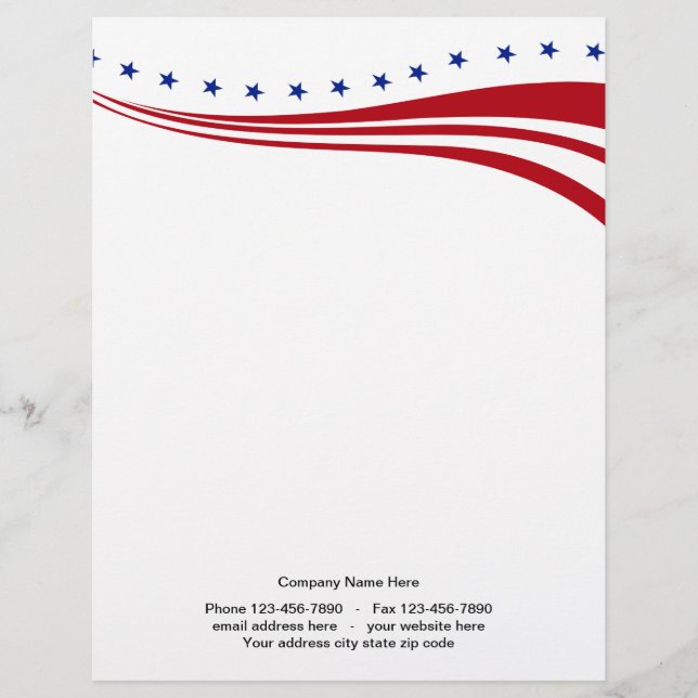 American Stars And Stripes Patriotic Stationary Custom Letterhead (Front)