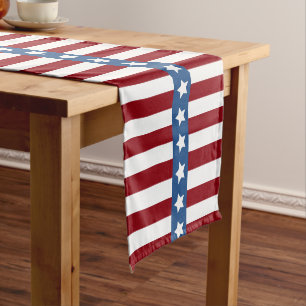 American Stars and Stripes red white blue small Short Table Runner