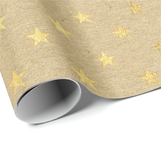 American Stars Kraft Gold Natural Elegant Minimal Wrapping Paper (Roll Corner)