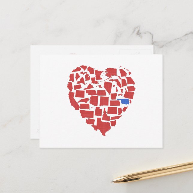 American States Heart Mosaic Oklahoma Red Postcard (Front/Back In Situ)