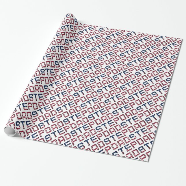American Stepdad Stars and Stripes Typography Wrapping Paper (Unrolled)