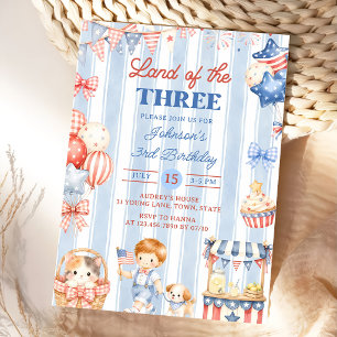 American Stripes Boy 3rd Birthday Invitation