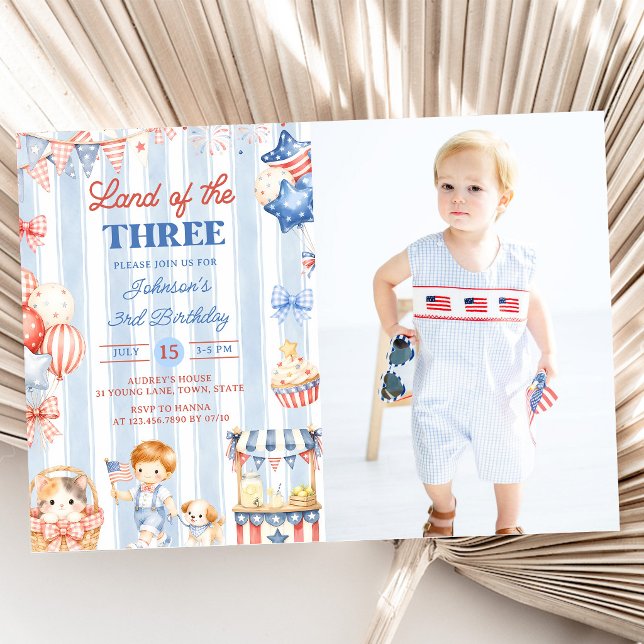 American Stripes Boy 3rd Birthday Invitation (Creator Uploaded)