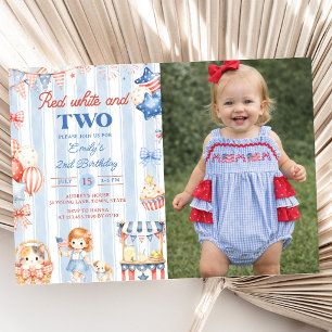 American Stripes Girl 2nd Birthday Invitation