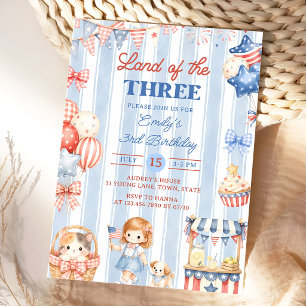 American Stripes Girl 3rd Birthday Invitation