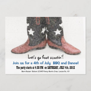 American Style Country Boots 4th of July Party Invitation