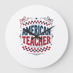 American Teacher Patriotic Vintage Shirt Design_1 Large Clock