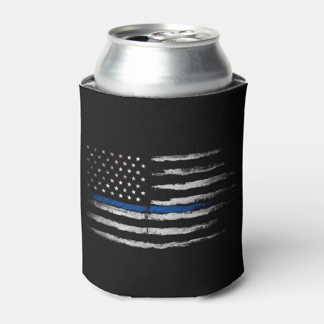 American Thin Blue Line flag Can Cooler (Can Front)