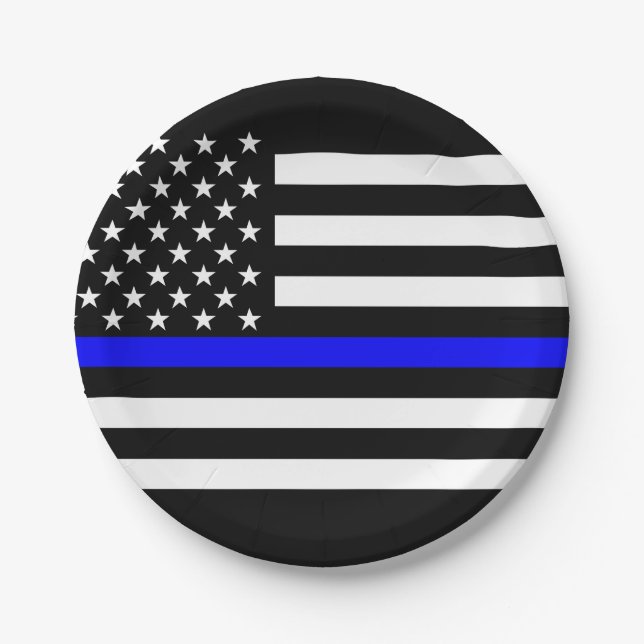 American Thin Blue Line Graphic Decor Paper Plate (Front)