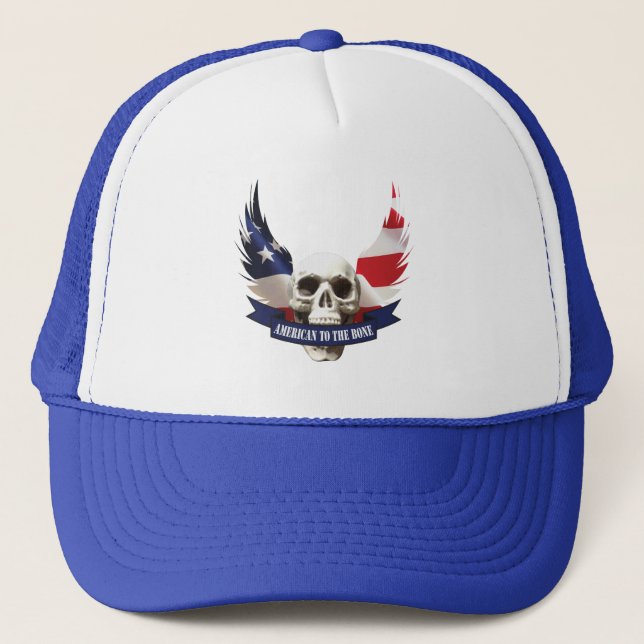 American to the Bone Skull Trucker Hat (Front)