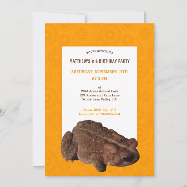American Toad Orange and Brown Boys Birthday Party Invitation (Front)