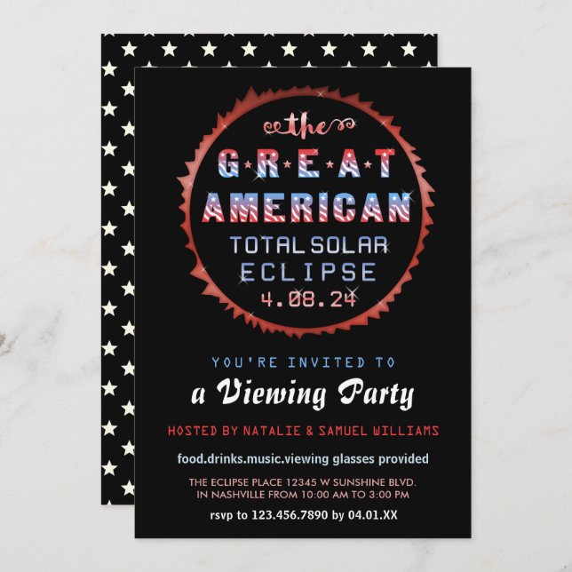 American Total Solar Eclipse 2024 Viewing Party Invitation (Front/Back)