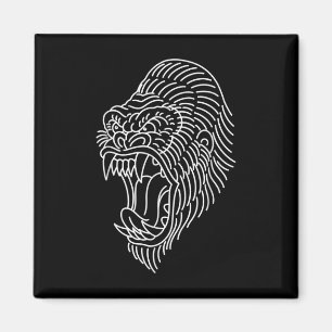 American Traditional Gorilla Head Outline Tattoo Magnet