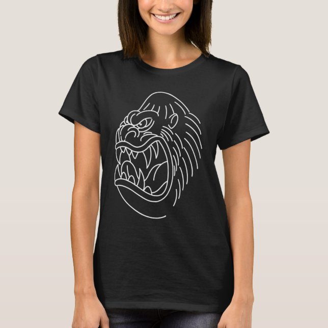 American Traditional Gorilla Head Outline Tattoo T-Shirt (Front)