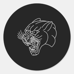 American Traditional Panther Head Outline Tattoo  Classic Round Sticker