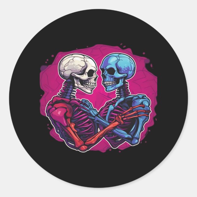 American Traditional Skeleton Holding Hands Tattoo Classic Round Sticker (Front)
