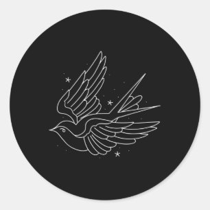 American Traditional Sparrow Flying Outline Tattoo Classic Round Sticker