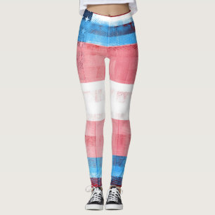 American Trans Pride Flag   Wood & Paintstrokes Leggings