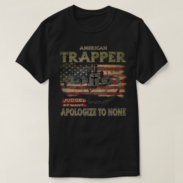 American Trapper Coyote Steel Trap American Flag U T-Shirt (Design Front)