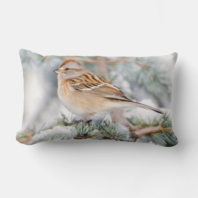 American Tree Sparrow in winter Lumbar Cushion (Front)