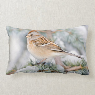 American Tree Sparrow in winter Lumbar Cushion