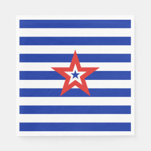 American Tri-Coloured Star on Blue and White Strip Napkin