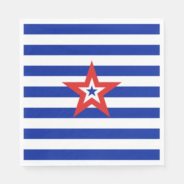 American Tri-Coloured Star on Blue and White Strip Napkin (Front)