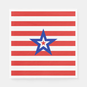 American Tri-Coloured Star on Red and White Stripe Napkin