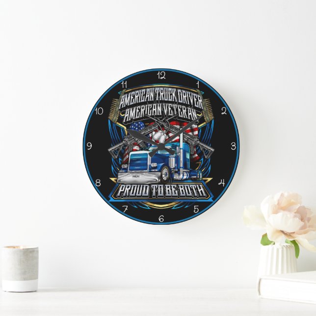 American Truck Driver, Veteran, Proud Large Clock (Home)