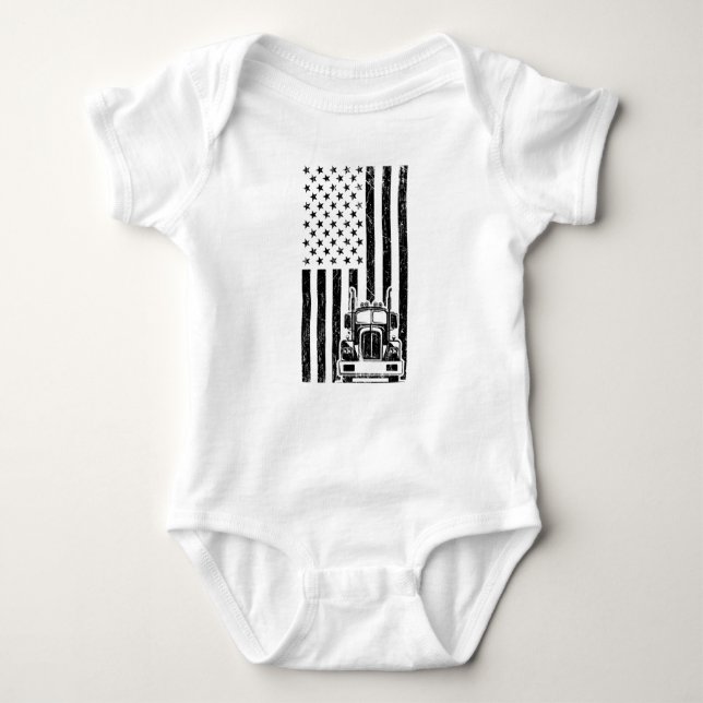 AMERICAN TRUCK FLAG Trucker Big Rig Truck Truck Baby Bodysuit (Front)