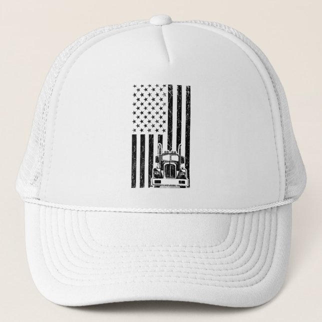AMERICAN TRUCK FLAG Trucker Big Rig Truck Truck Trucker Hat (Front)