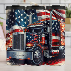 American Truck Flames Patriotism Thermal Tumbler