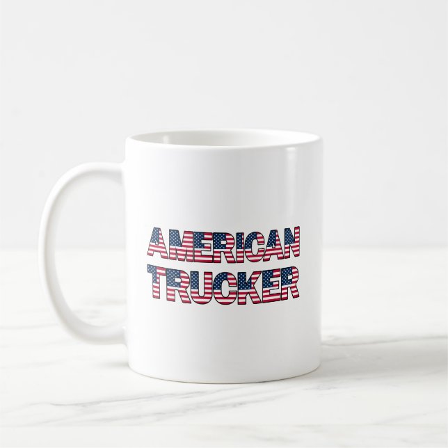 American Trucker Letters Flag Patriotic Road Coffee Mug (Left)